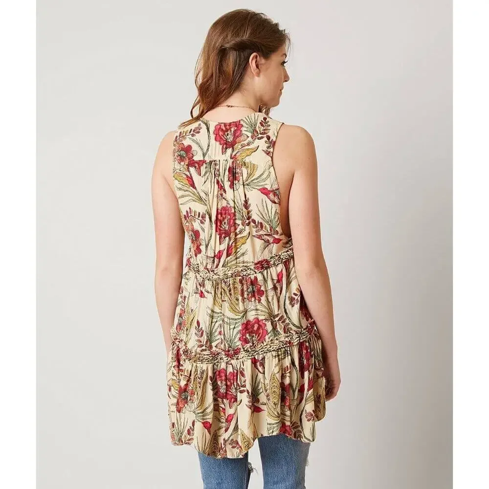 NEW Free People Haze Tunic Tank in Neutral Size XS Floral - Picture 4 of 4